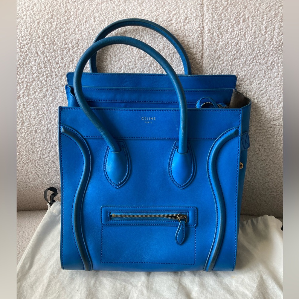 Celine Electric Blue Luggage Leather Tote Bag - Great Conditon